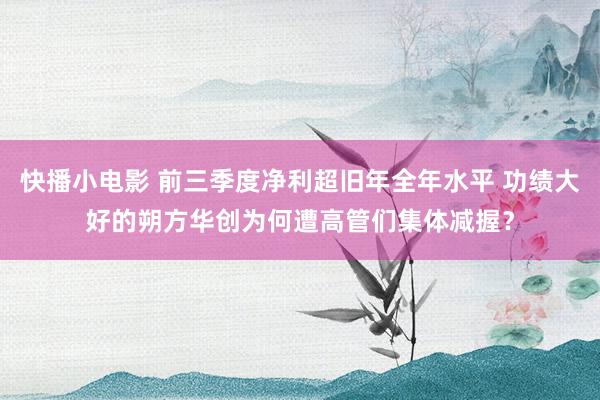 快播小电影 前三季度净利超旧年全年水平 功绩大好的朔方华创为何遭高管们集体减握？